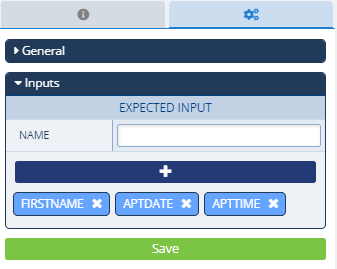 The Inputs section of the Configuration Panel for a Campaign trigger action